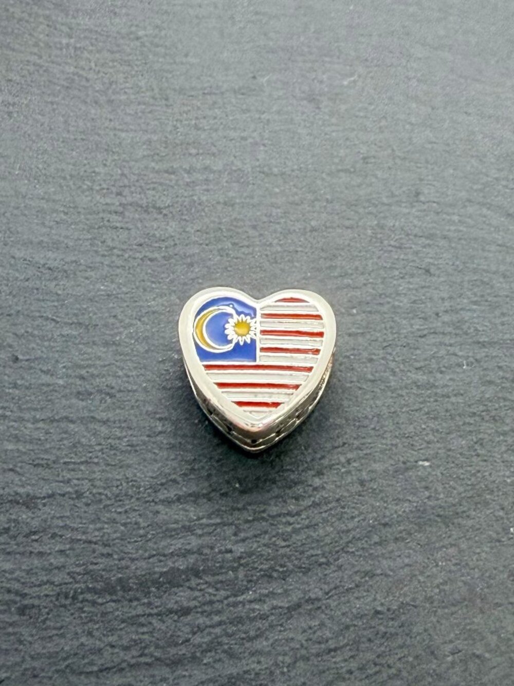 Pandora Maiaysia Flag Heart Charm Sterling Silver Jewelry